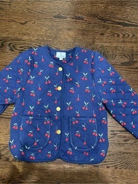 Little English Navy Quilted Jacket with Red Cherry Print